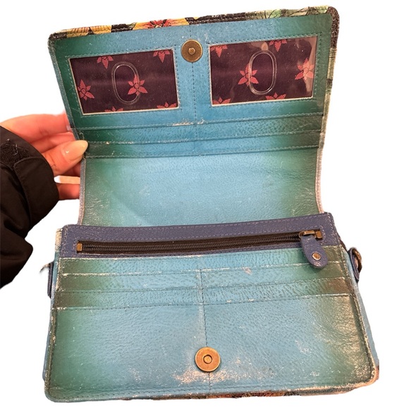 Anuschka Hand painted Colorful Floral Scenic Crossbody Small Leather Bag - Picture 3 of 8